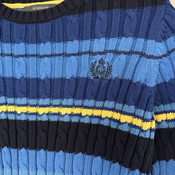 PS Cable Knit Striped Pullover Sweater Size Petite Small Preppy Collegiate NWT - Picture 2 of 6